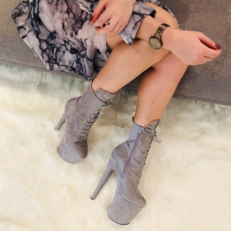 BabyDoll Light Grey - 8 INCH, stripper shoe, stripper heel, pole heel, not a pleaser, platform, dancer, pole dance, floor work