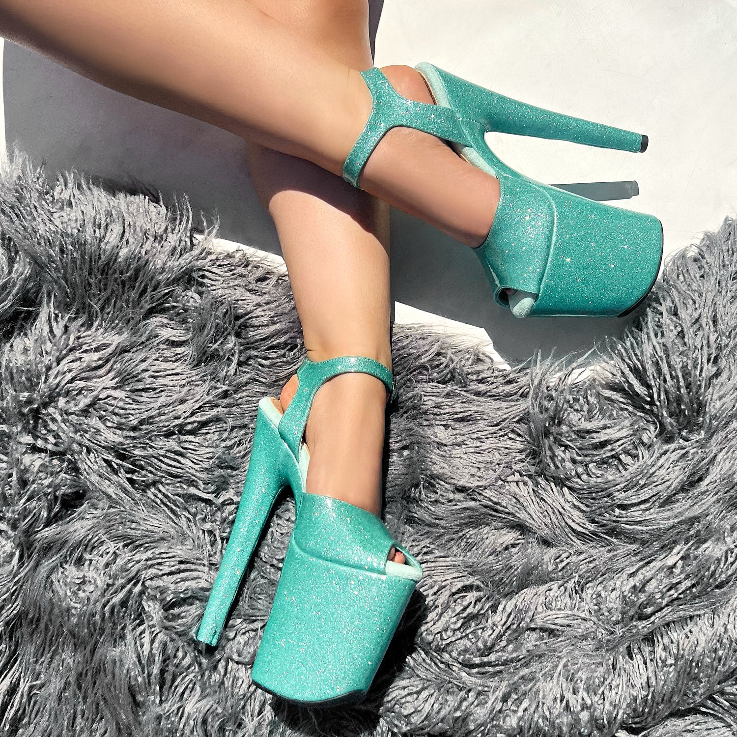 Glitterati Stiletto - Baby Blues - 8 INCH, stripper shoe, stripper heel, pole heel, not a pleaser, platform, dancer, pole dance, floor work
