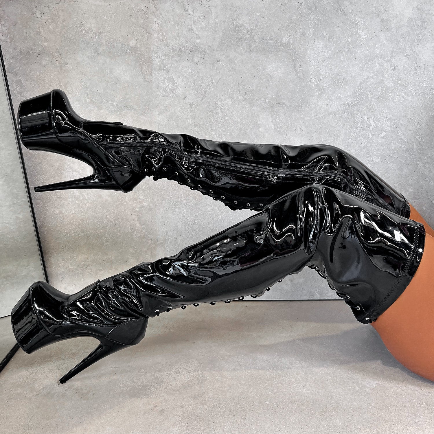 Thicc Thigh High - Black Beatle - 7 INCH, stripper shoe, stripper heel, pole heel, not a pleaser, platform, dancer, pole dance, floor work