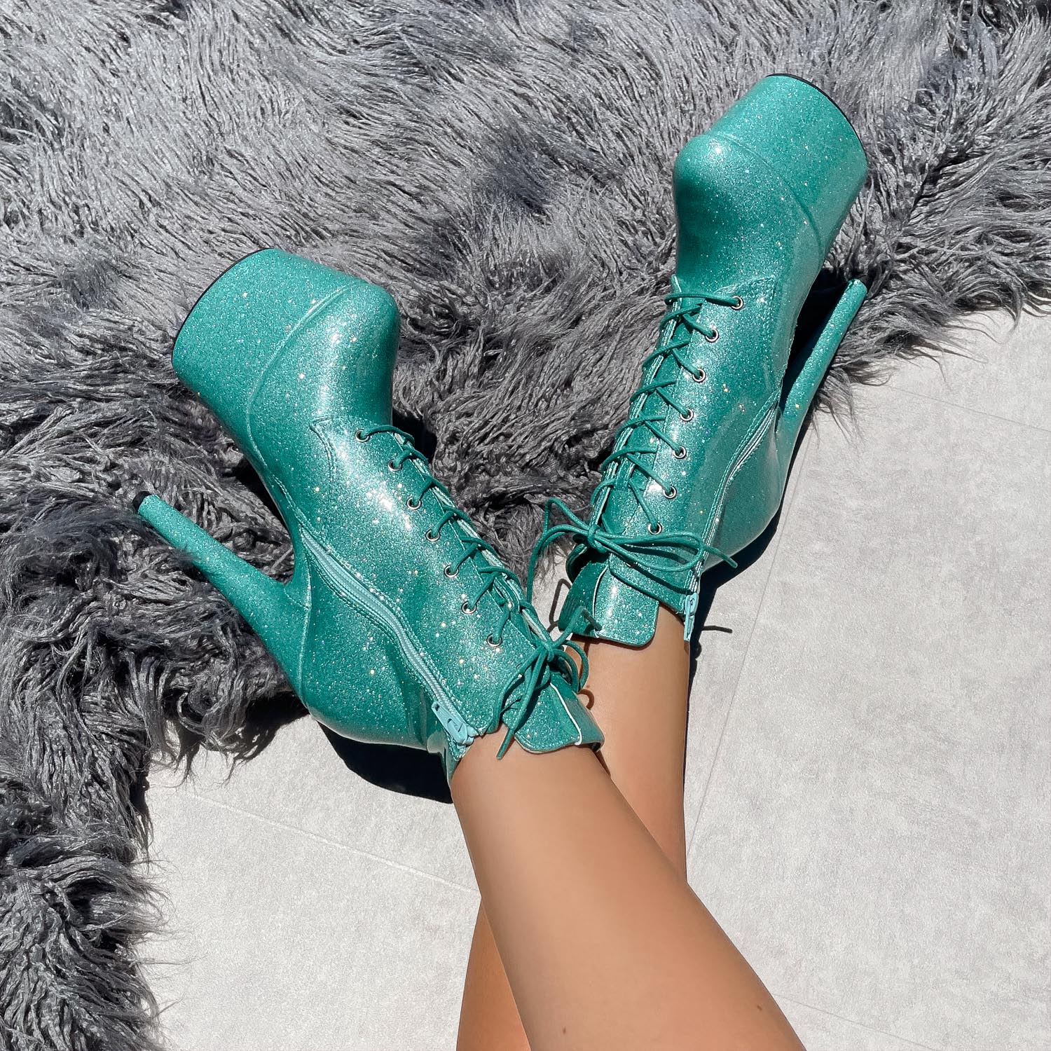 The Glitterati Ankle Boot - Baby Blue - 7 INCH, stripper shoe, stripper heel, pole heel, not a pleaser, platform, dancer, pole dance, floor work
