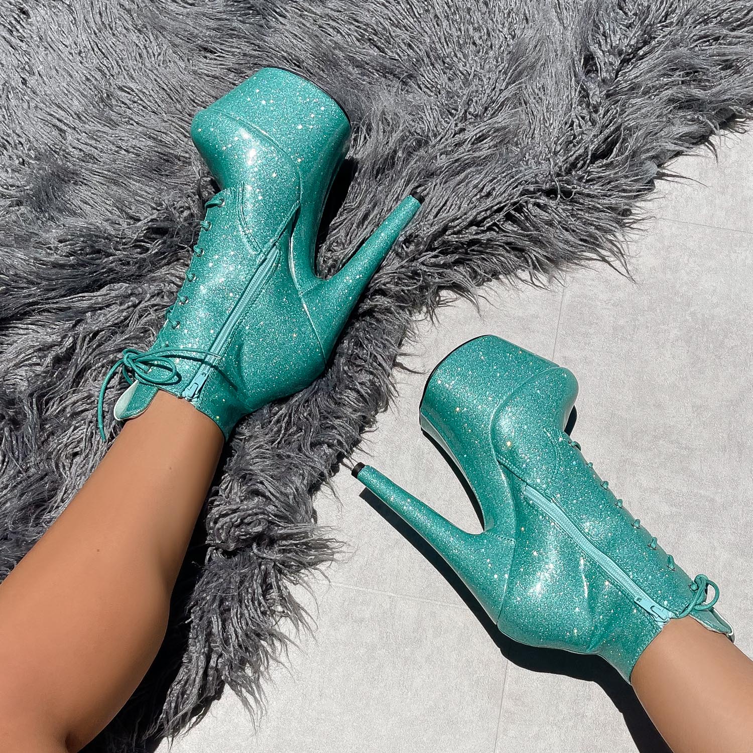 The Glitterati Ankle Boot - Baby Blue - 7 INCH, stripper shoe, stripper heel, pole heel, not a pleaser, platform, dancer, pole dance, floor work