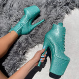 The Glitterati Ankle Boot - Baby Blue - 8 INCH, stripper shoe, stripper heel, pole heel, not a pleaser, platform, dancer, pole dance, floor work