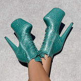 The Glitterati Ankle Boot - Baby Blue - 8 INCH, stripper shoe, stripper heel, pole heel, not a pleaser, platform, dancer, pole dance, floor work