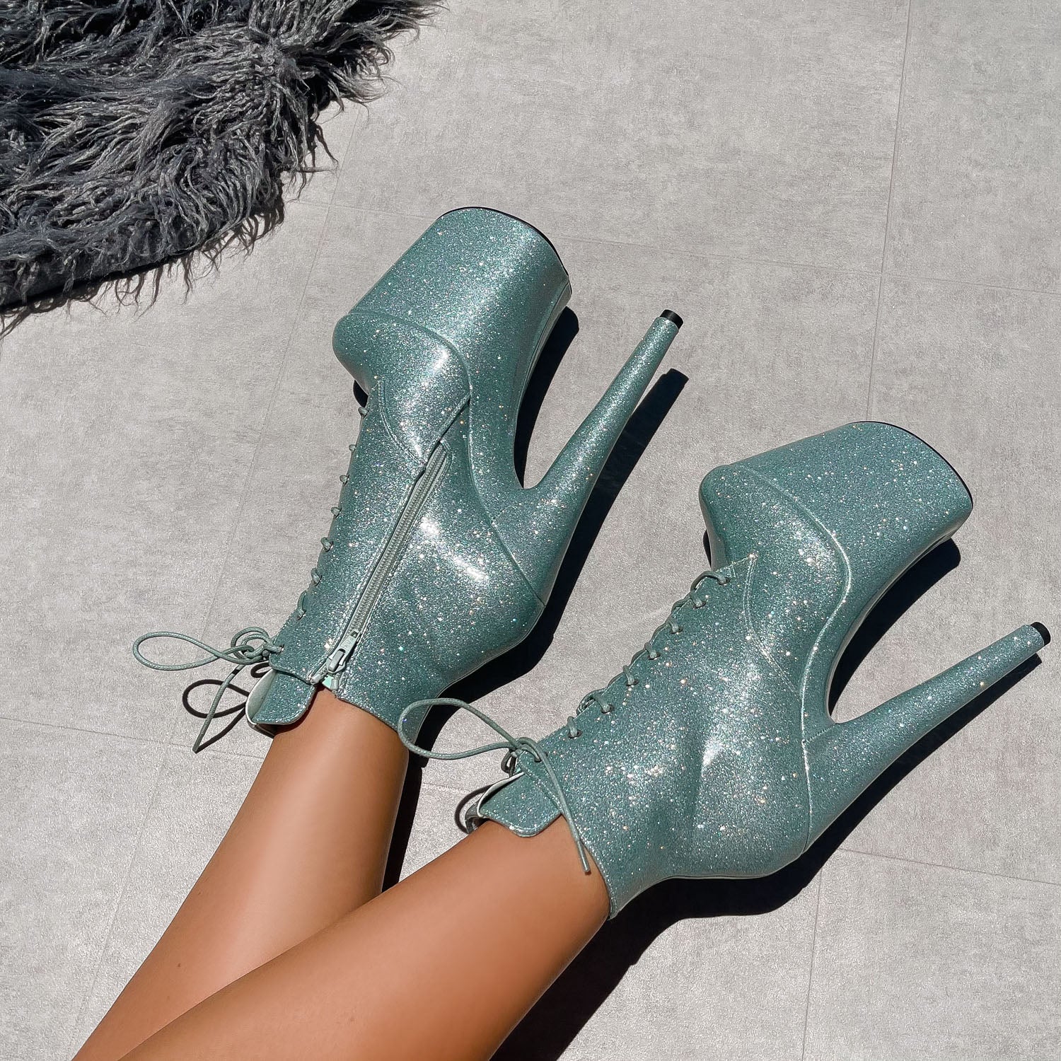 The Glitterati Ankle Boot - Ice Ice Baby - 8 INCH, stripper shoe, stripper heel, pole heel, not a pleaser, platform, dancer, pole dance, floor work