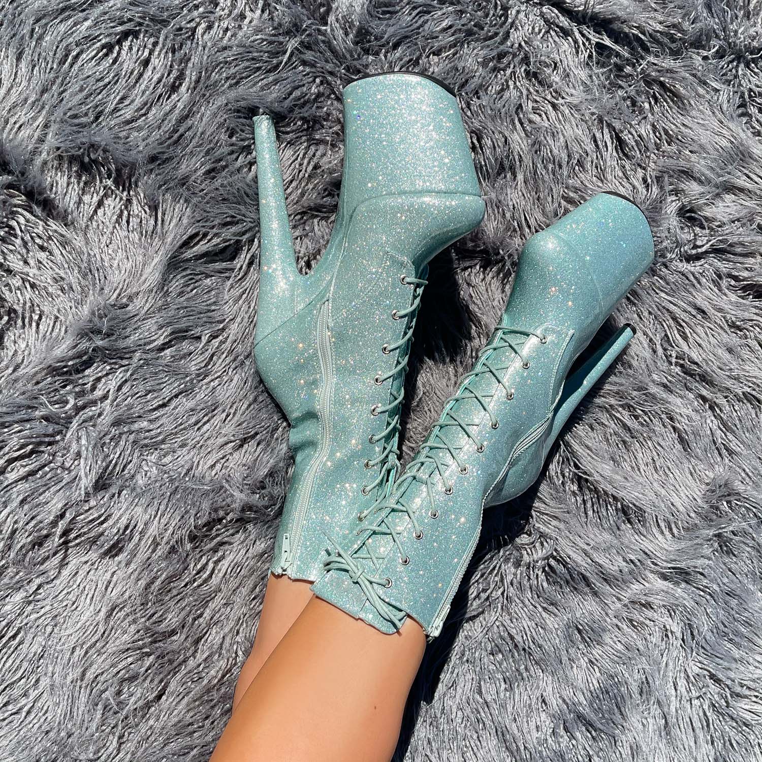 The Glitterati Boot - Ice Ice Baby - 8 INCH, stripper shoe, stripper heel, pole heel, not a pleaser, platform, dancer, pole dance, floor work