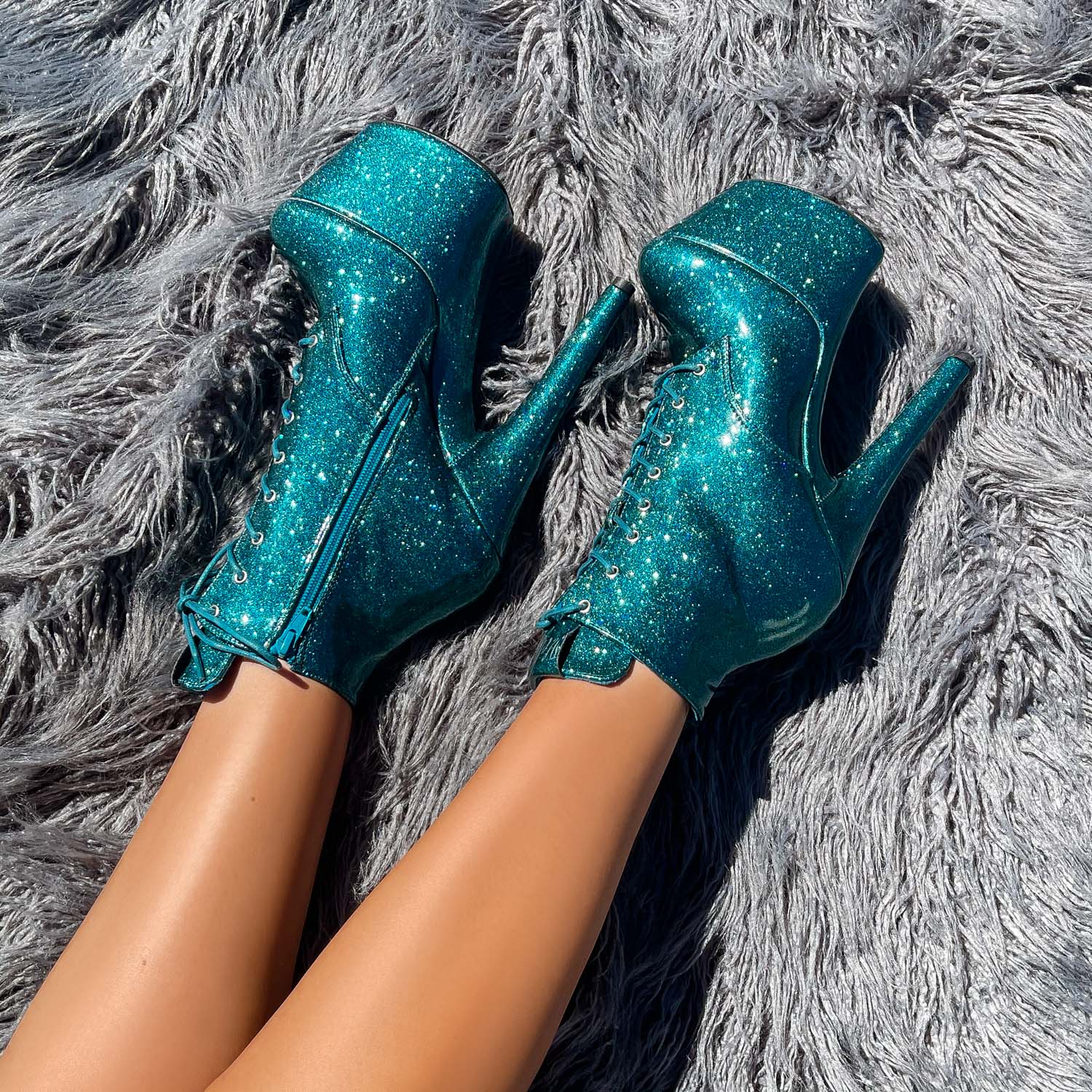 The Glitterati Ankle Boot - Ocean Eyes - 7 INCH, stripper shoe, stripper heel, pole heel, not a pleaser, platform, dancer, pole dance, floor work