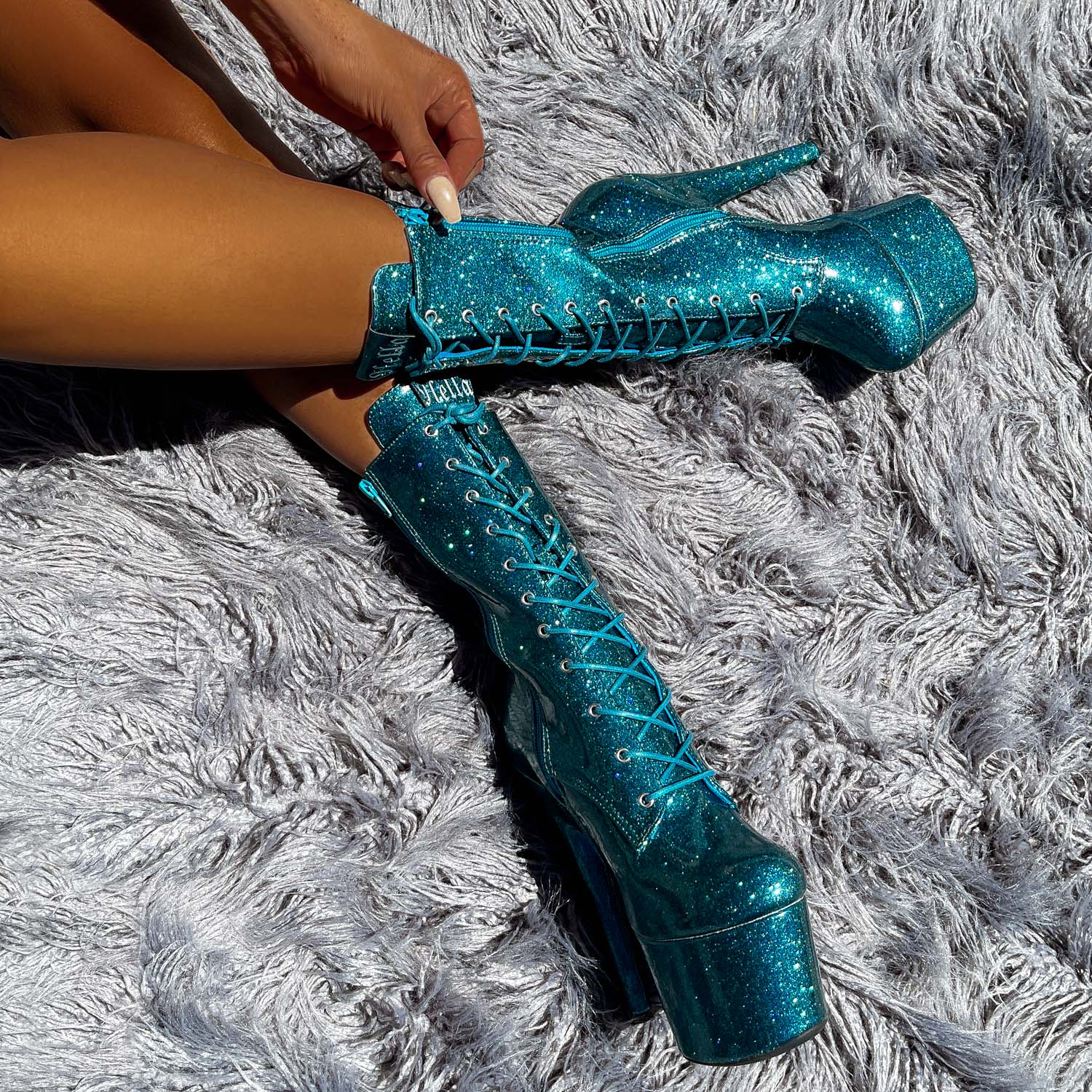 The Glitterati Boot - Ocean Eyes - 7 INCH, stripper shoe, stripper heel, pole heel, not a pleaser, platform, dancer, pole dance, floor work