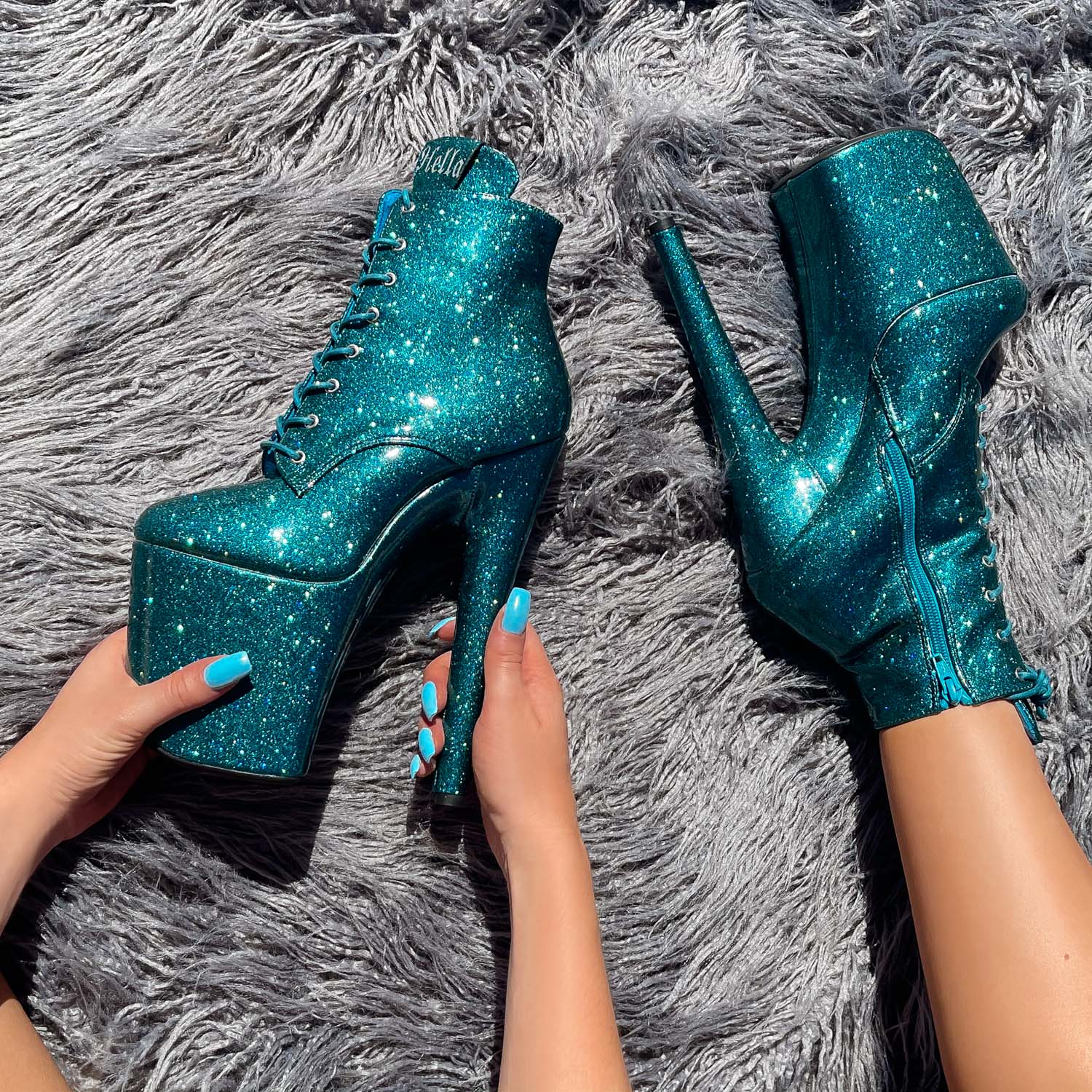 The Glitterati Ankle Boot - Ocean Eyes - 8 INCH, stripper shoe, stripper heel, pole heel, not a pleaser, platform, dancer, pole dance, floor work