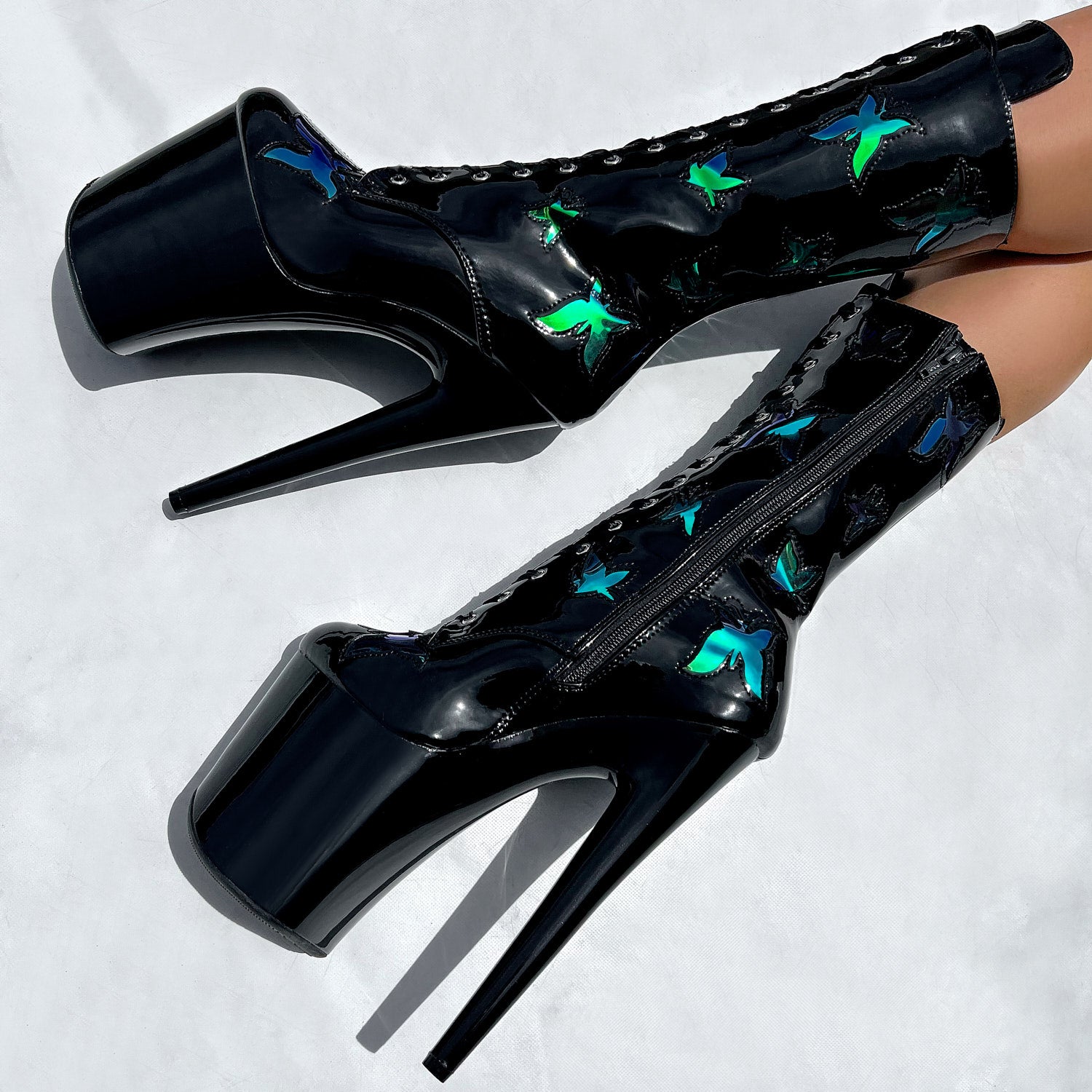 Butterfly Boot - Black - 8 INCH, stripper shoe, stripper heel, pole heel, not a pleaser, platform, dancer, pole dance, floor work