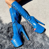 Electric Boa - Knee Boot Open Toe - 8INCH, stripper shoe, stripper heel, pole heel, not a pleaser, platform, dancer, pole dance, floor work