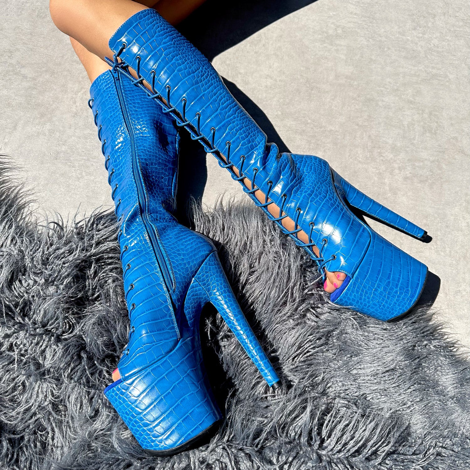 Electric Boa - Knee Boot Open Toe - 8INCH, stripper shoe, stripper heel, pole heel, not a pleaser, platform, dancer, pole dance, floor work