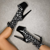 Branded Boot - Black/Black - 8 INCH, stripper shoe, stripper heel, pole heel, not a pleaser, platform, dancer, pole dance, floor work