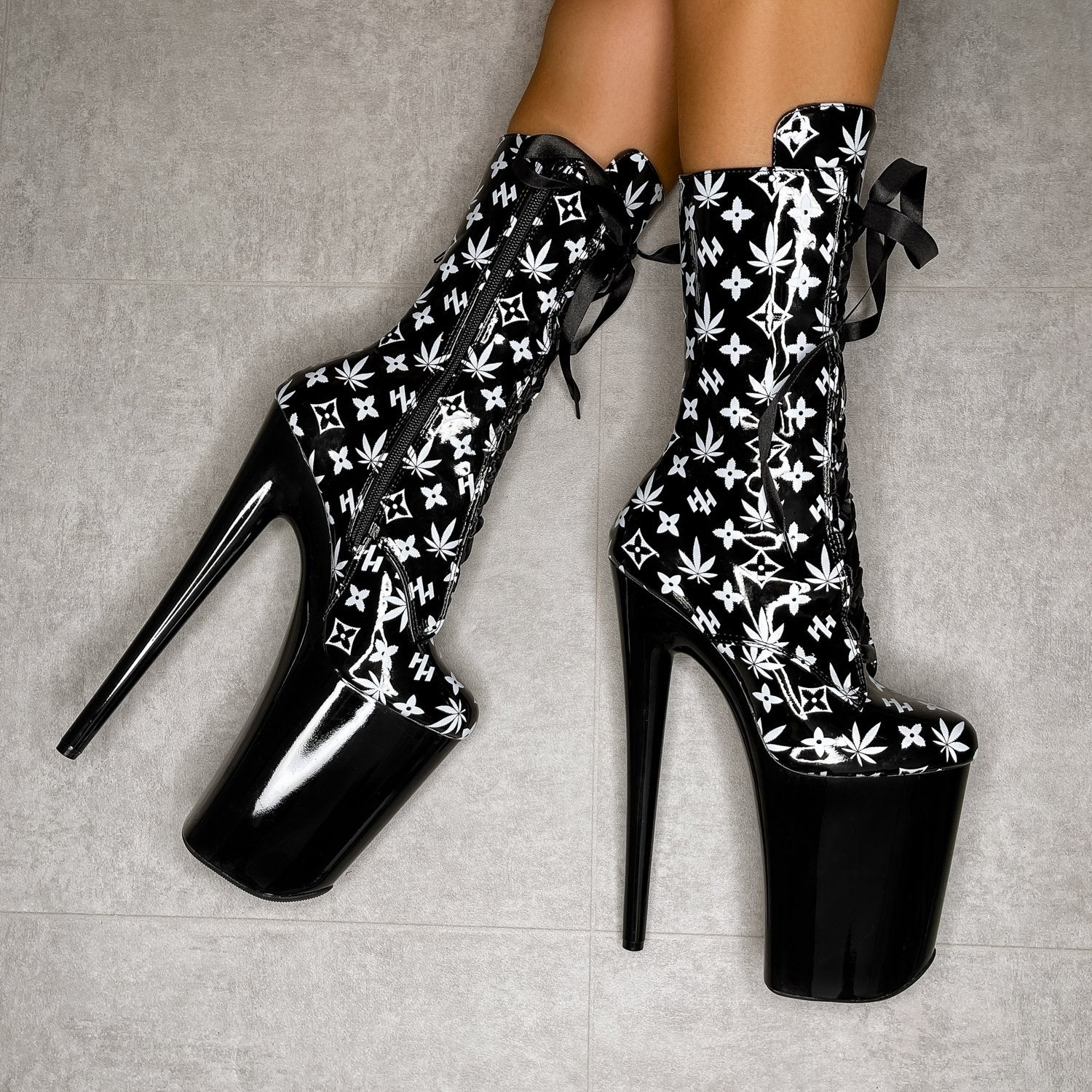 Branded Boot - Black/Black - 9 INCH, stripper shoe, stripper heel, pole heel, not a pleaser, platform, dancer, pole dance, floor work