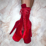 BabyDoll Velvet Bad Blood - 7 INCH, stripper shoe, stripper heel, pole heel, not a pleaser, platform, dancer, pole dance, floor work