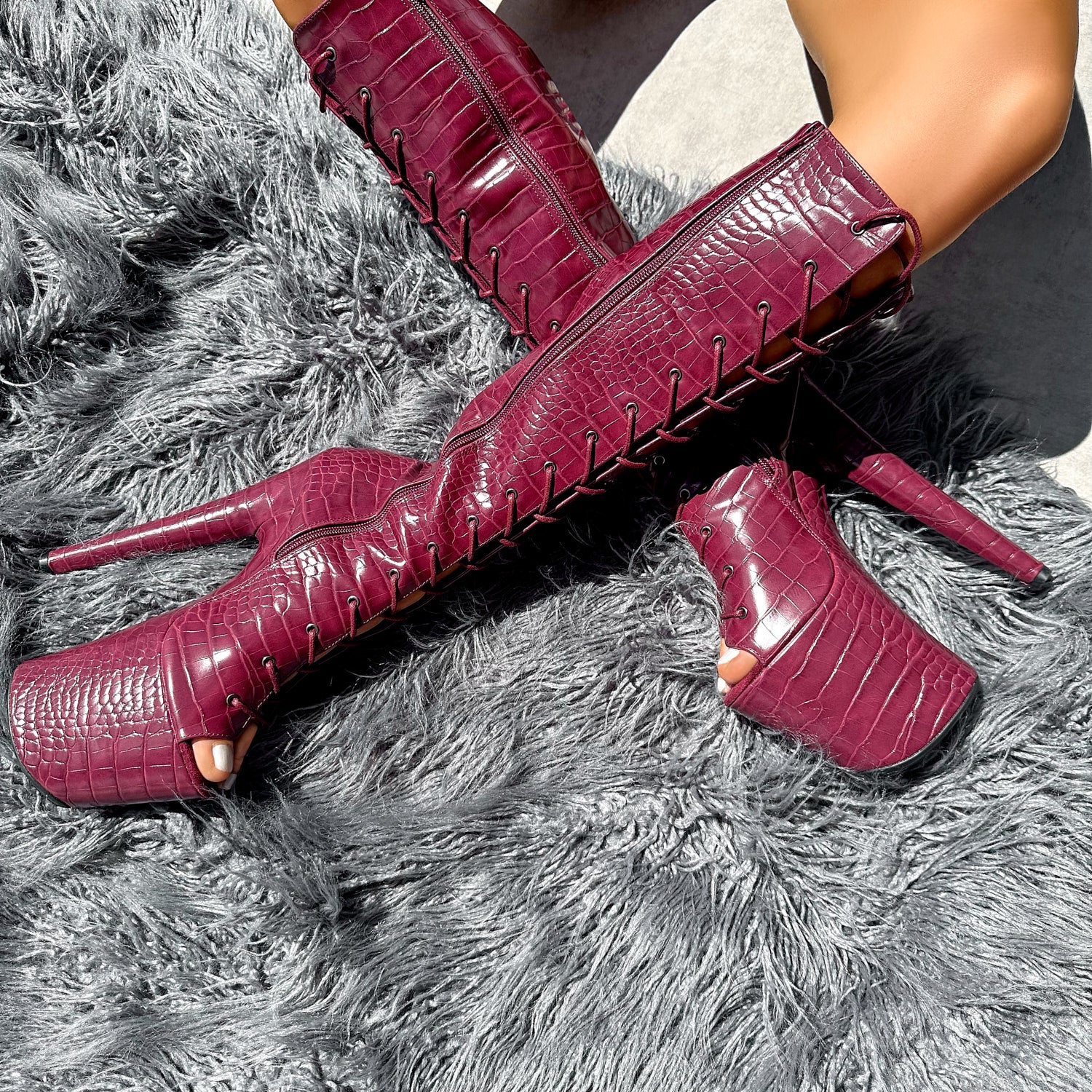 I Don’t Bite - Knee Boot Open Toe - 8INCH, stripper shoe, stripper heel, pole heel, not a pleaser, platform, dancer, pole dance, floor work