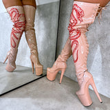 VIPER Boot Tan with Red Thicc Thigh High - 8INCH, stripper shoe, stripper heel, pole heel, not a pleaser, platform, dancer, pole dance, floor work