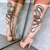 VIPER Boot Tan with Black Thicc Thigh High - 7INCH, stripper shoe, stripper heel, pole heel, not a pleaser, platform, dancer, pole dance, floor work