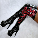 VIPER Boot Black with Red Thigh High - 7INCH, stripper shoe, stripper heel, pole heel, not a pleaser, platform, dancer, pole dance, floor work