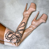 VIPER Boot Tan with Black Thigh High - 8INCH, stripper shoe, stripper heel, pole heel, not a pleaser, platform, dancer, pole dance, floor work