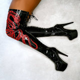VIPER Boot Black with Red Thigh High - 7INCH, stripper shoe, stripper heel, pole heel, not a pleaser, platform, dancer, pole dance, floor work