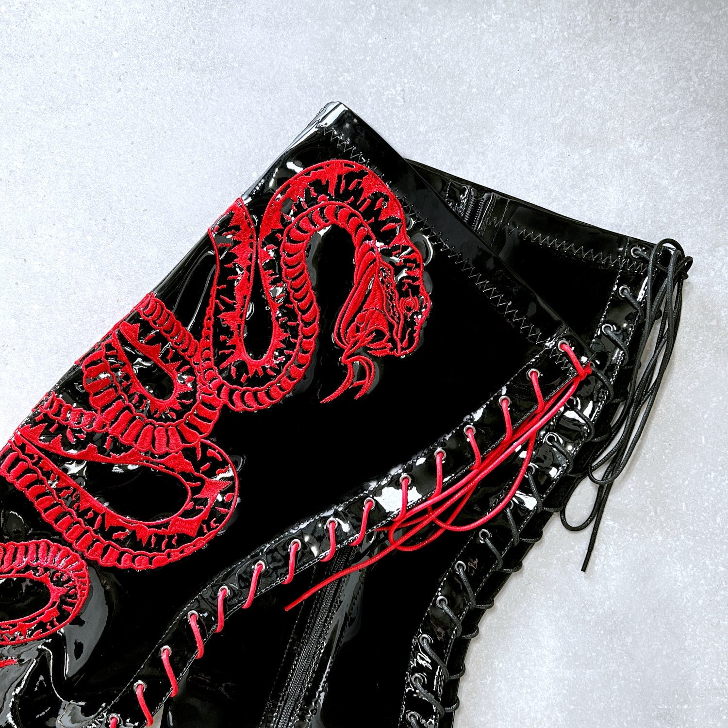 VIPER Boot Black with Red Thicc Thigh High - 7INCH, stripper shoe, stripper heel, pole heel, not a pleaser, platform, dancer, pole dance, floor work