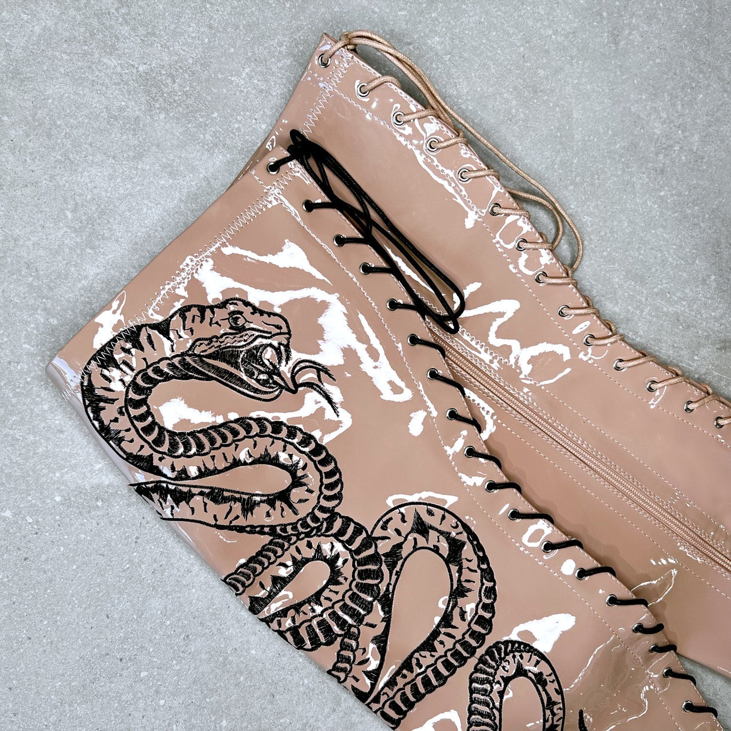 VIPER Boot Tan with Black Thicc Thigh High - 8INCH, stripper shoe, stripper heel, pole heel, not a pleaser, platform, dancer, pole dance, floor work