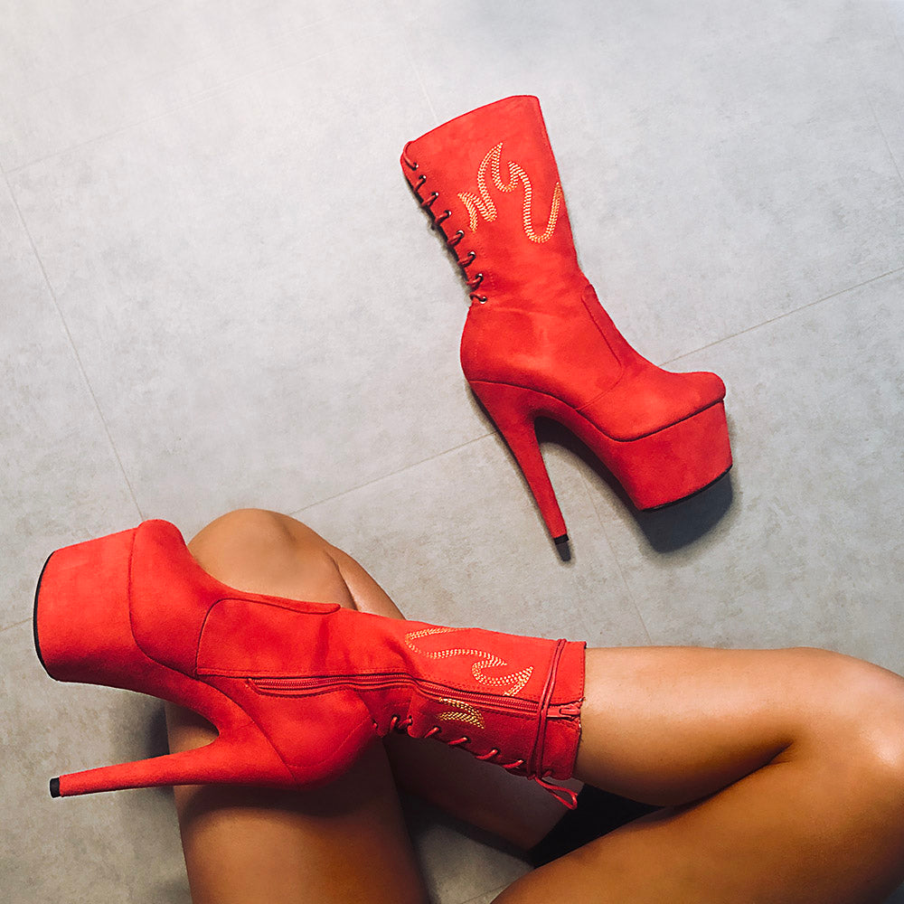 HellGirl Red/Yellow Flame - 7 INCH, stripper shoe, stripper heel, pole heel, not a pleaser, platform, dancer, pole dance, floor work