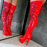 VIPER Boot Red with Black Thicc Thigh High - 7INCH, stripper shoe, stripper heel, pole heel, not a pleaser, platform, dancer, pole dance, floor work