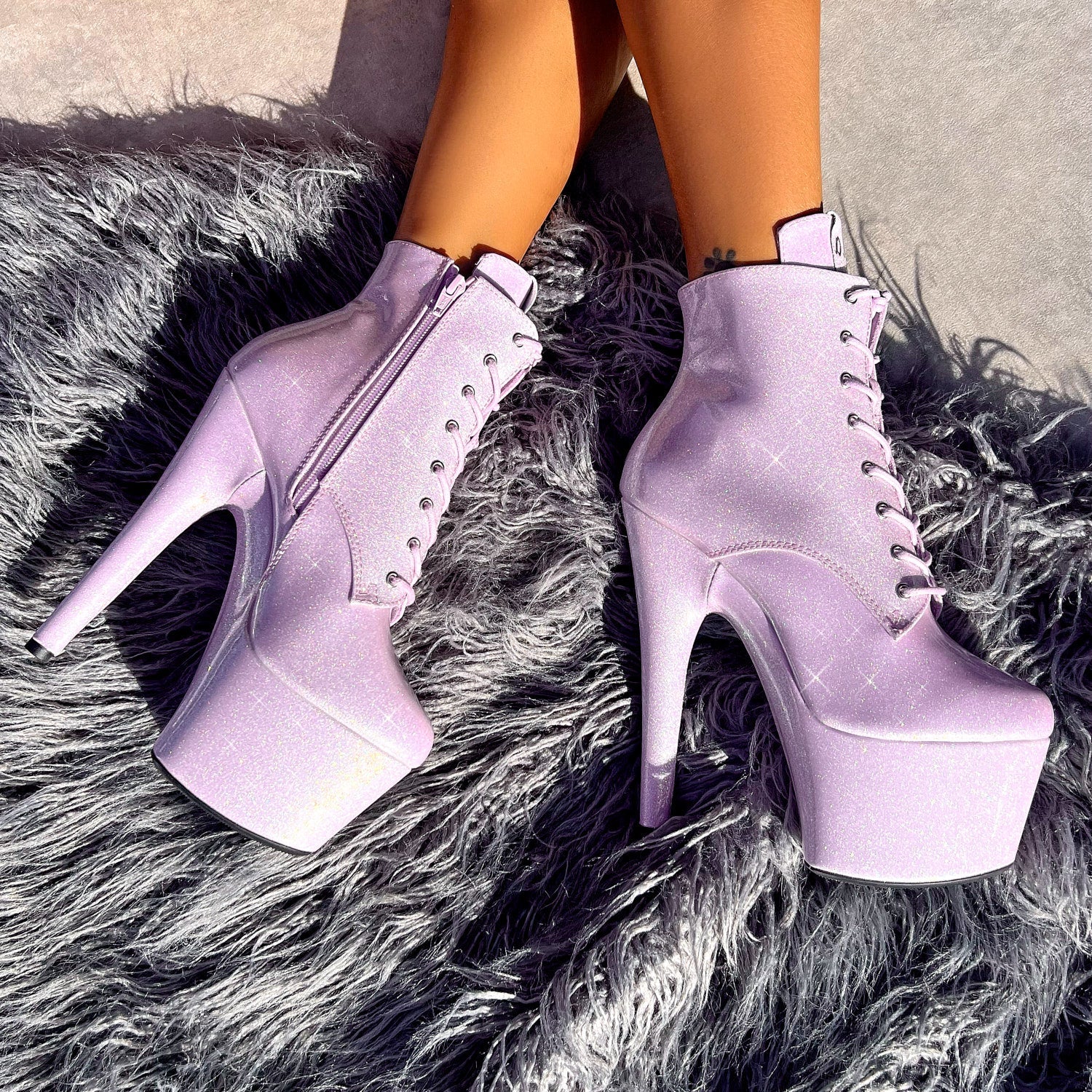 The Glitterati Ankle Boot - Lilac Lovers - 7 INCH, stripper shoe, stripper heel, pole heel, not a pleaser, platform, dancer, pole dance, floor work