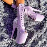 The Glitterati Open Toe Boot - Lilac Lovers - 8 INCH, stripper shoe, stripper heel, pole heel, not a pleaser, platform, dancer, pole dance, floor work