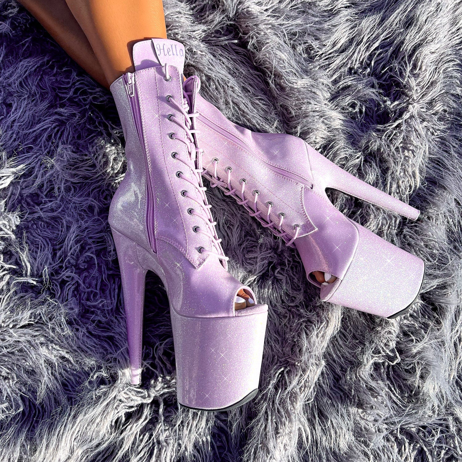 The Glitterati Open Toe Boot - Lilac Lovers - 8 INCH, stripper shoe, stripper heel, pole heel, not a pleaser, platform, dancer, pole dance, floor work
