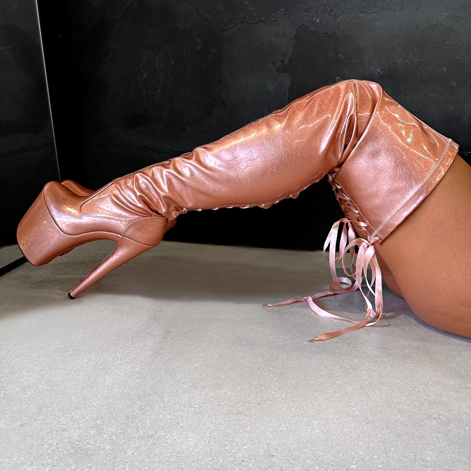 Heartbreaker - Rose Gold Thicc Thigh High - 8 INCH, stripper shoe, stripper heel, pole heel, not a pleaser, platform, dancer, pole dance, floor work