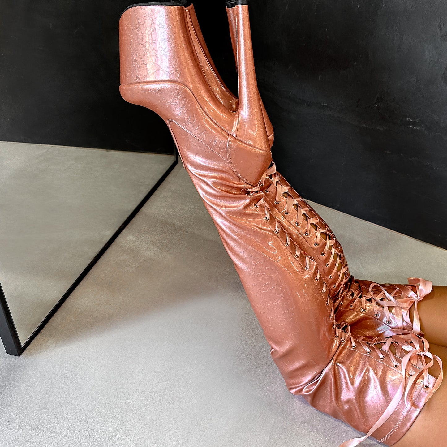 Heartbreaker - Rose Gold Thicc Thigh High - 8 INCH, stripper shoe, stripper heel, pole heel, not a pleaser, platform, dancer, pole dance, floor work