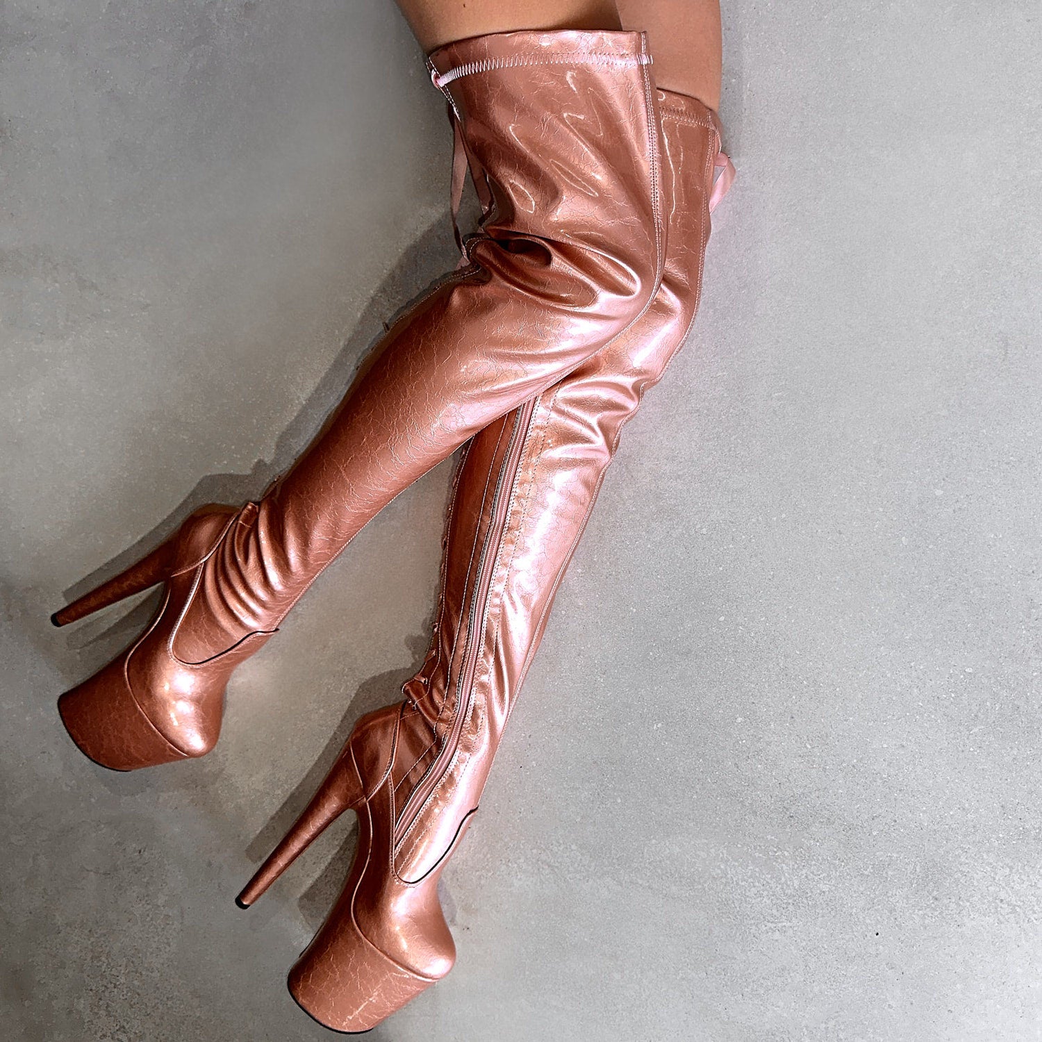 Rose gold thigh hot sale high boots