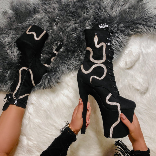 SNAKE IN MY BOOT - Black - 8 INCH – Hella Heels AU