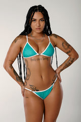 Snapped Aqua/White - HOAH Bikini Clasp Miami Scrunch Bottoms