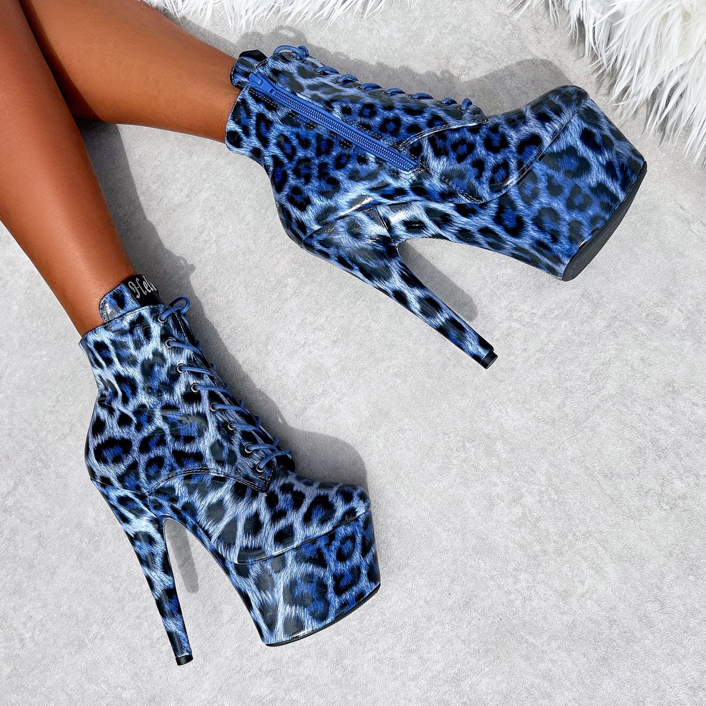 Blue Leopard Ankle Boot - 7 INCH