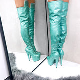 Glitterati Thigh High - Baby Blue - 7 INCH, stripper shoe, stripper heel, pole heel, not a pleaser, platform, dancer, pole dance, floor work