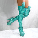 Glitterati Thigh High - Baby Blue - 7 INCH, stripper shoe, stripper heel, pole heel, not a pleaser, platform, dancer, pole dance, floor work