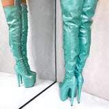Glitterati Thigh High - Baby Blues - 8 INCH, stripper shoe, stripper heel, pole heel, not a pleaser, platform, dancer, pole dance, floor work