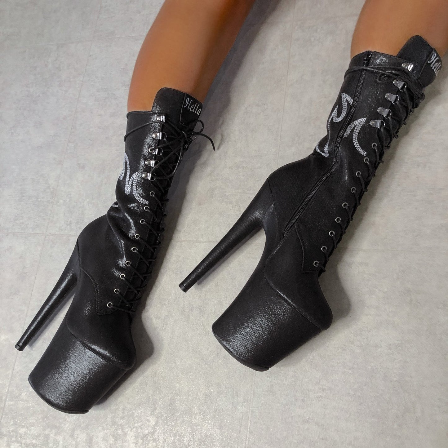 HellGirl Black/Glow Front Lace - 8 INCH, stripper shoe, stripper heel, pole heel, not a pleaser, platform, dancer, pole dance, floor work