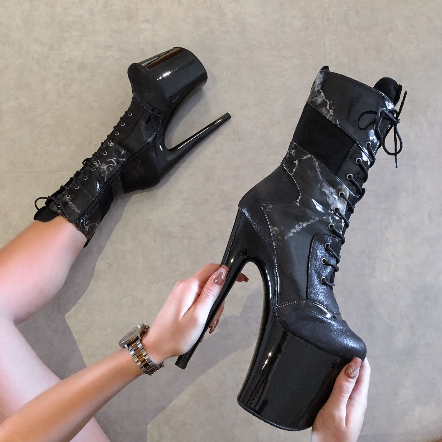 Empire Kicks Sneaker Black Marble - 8 INCH, stripper shoe, stripper heel, pole heel, not a pleaser, platform, dancer, pole dance, floor work