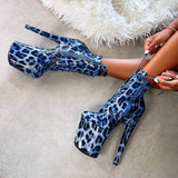 Blue Leopard Ankle Boot - 8 INCH, stripper shoe, stripper heel, pole heel, not a pleaser, platform, dancer, pole dance, floor work