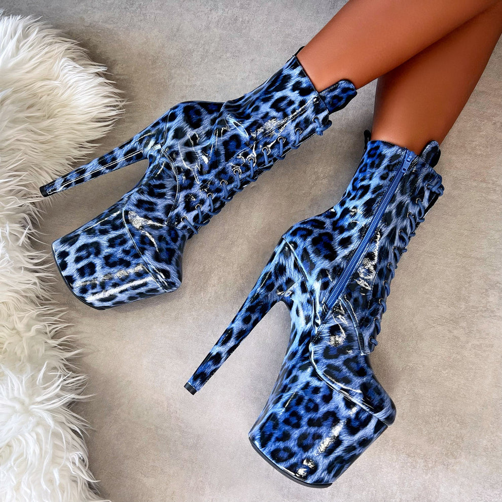 Blue Leopard Boot - 8 INCH – Hella Heels AU