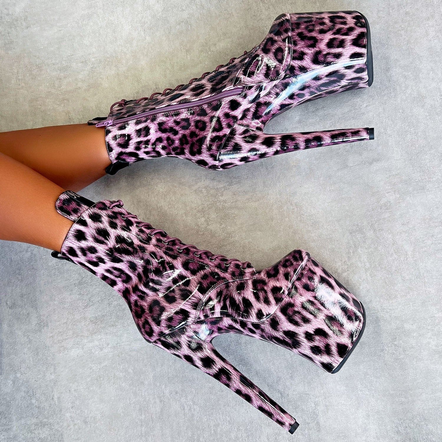 Purple Leopard Boot - 8 INCH, stripper shoe, stripper heel, pole heel, not a pleaser, platform, dancer, pole dance, floor work