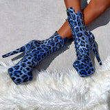 Blue Leopard Boot - 7 INCH, stripper shoe, stripper heel, pole heel, not a pleaser, platform, dancer, pole dance, floor work