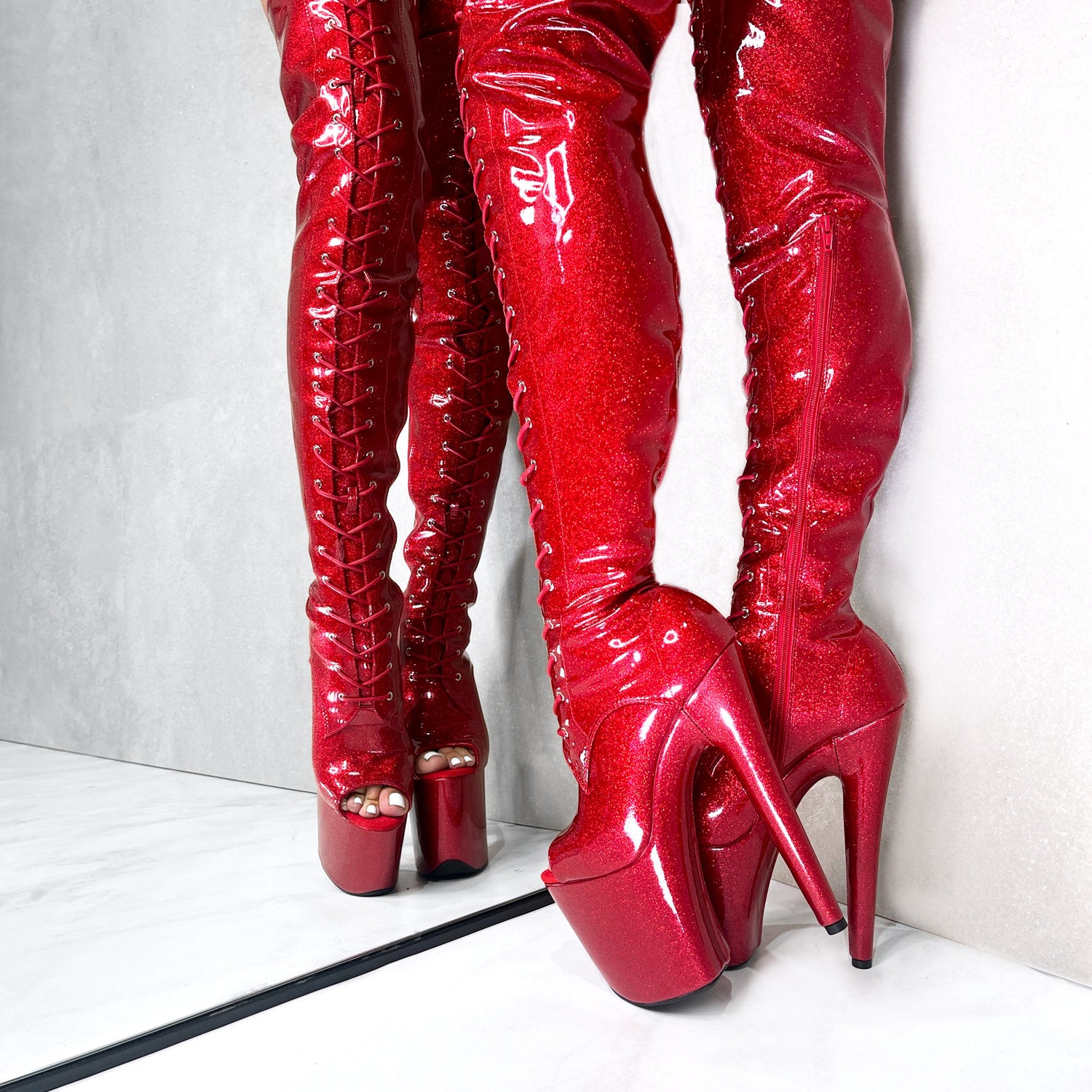 Glitterati Thigh High Open Toe - Kansass - 8 INCH, stripper shoe, stripper heel, pole heel, not a pleaser, platform, dancer, pole dance, floor work