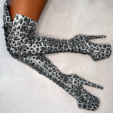 Snow Leopard Thigh High - 8 INCH, stripper shoe, stripper heel, pole heel, not a pleaser, platform, dancer, pole dance, floor work