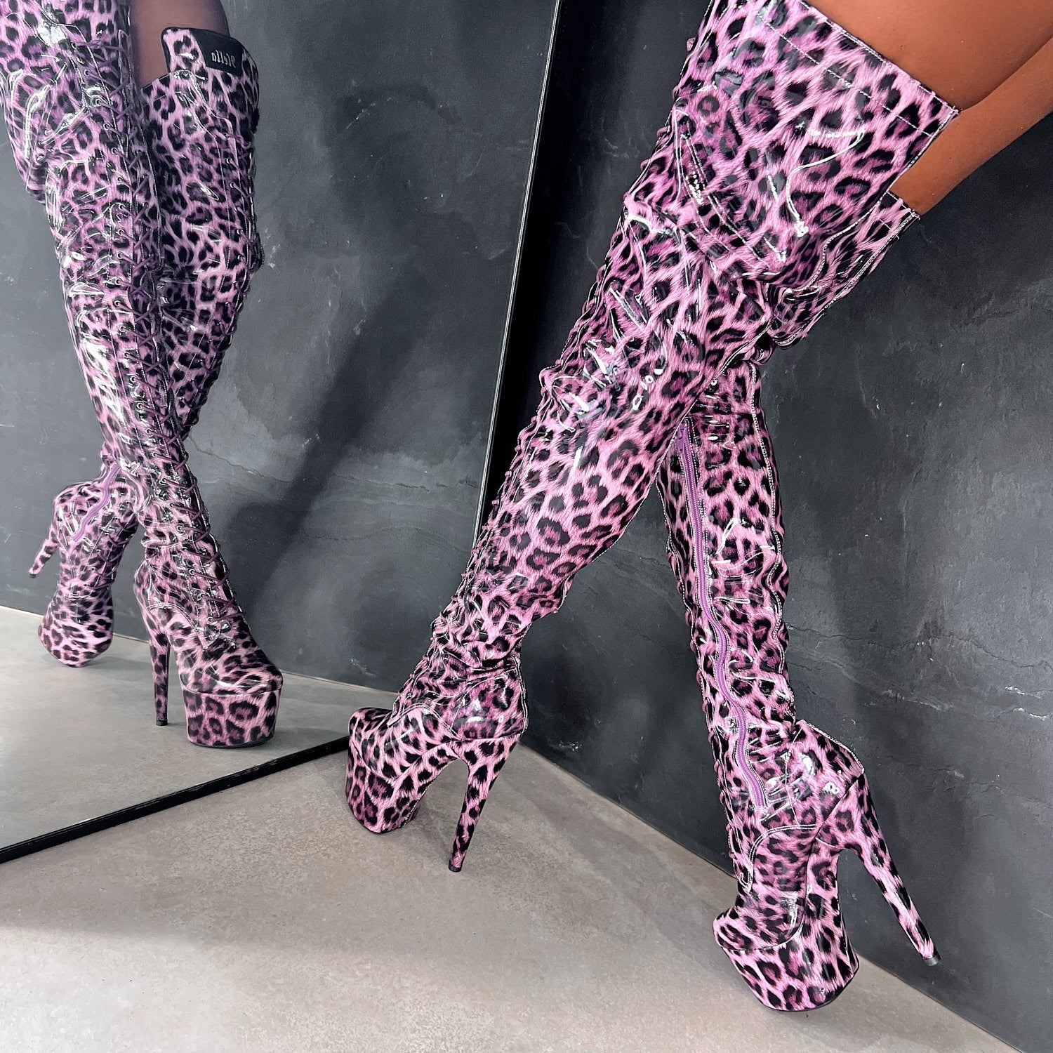 Purple Leopard Thigh High - 7 INCH, stripper shoe, stripper heel, pole heel, not a pleaser, platform, dancer, pole dance, floor work