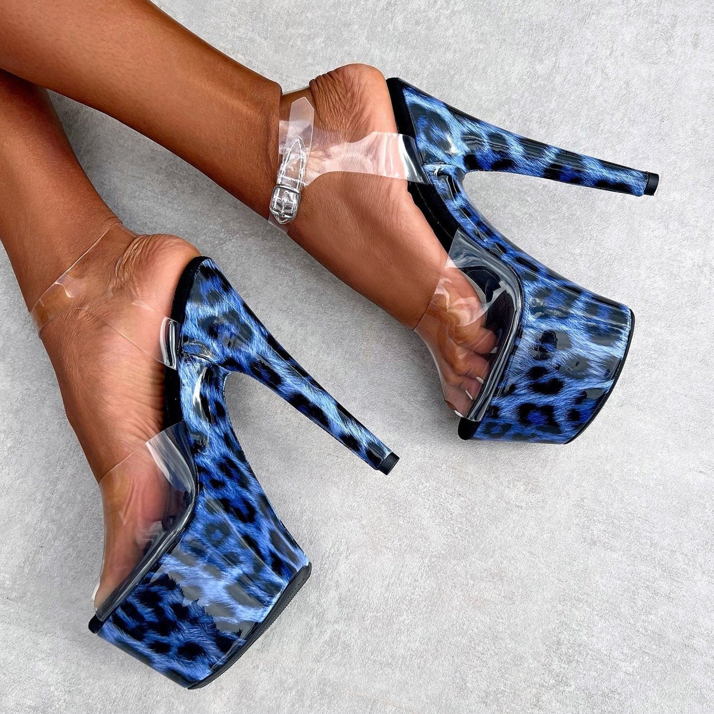 Blue Leopard Stiletto - 7 INCH - New Fit